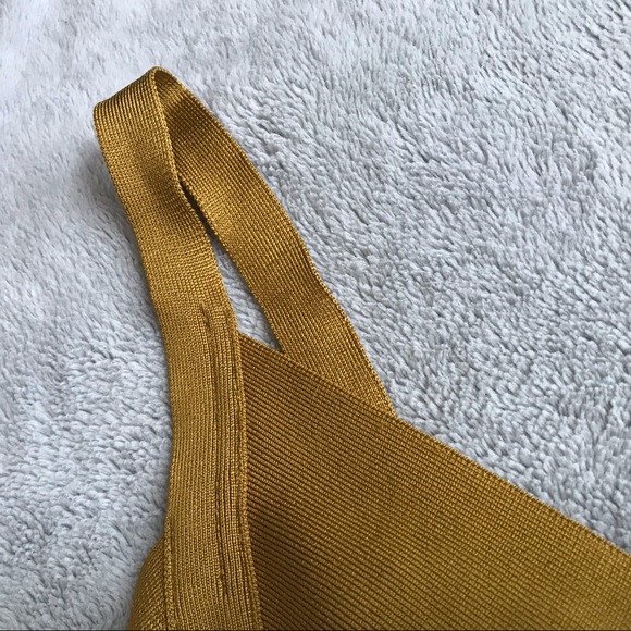 House of CB Belice Ginger Tie Waist Bandage Dress Mustard Gold Yellow Sz XS - Picture 8 of 13